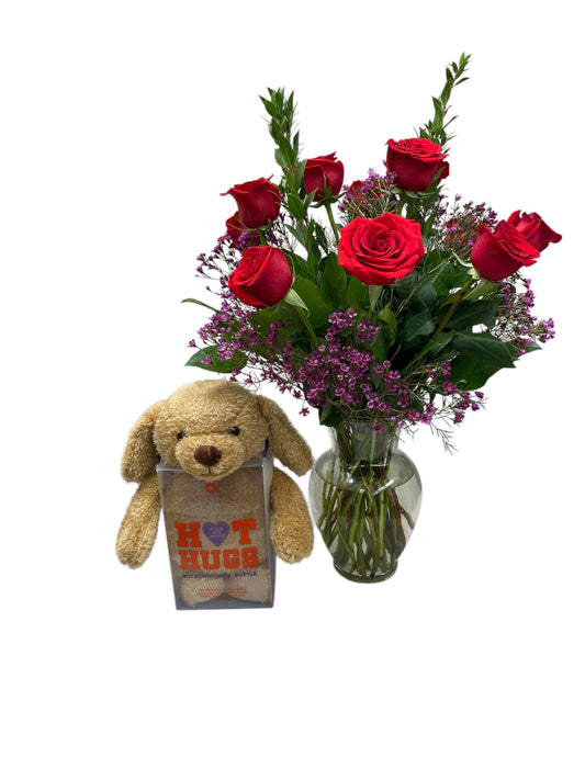 Sweet Love Gift Set: One Dozen Roses & Plush Toy