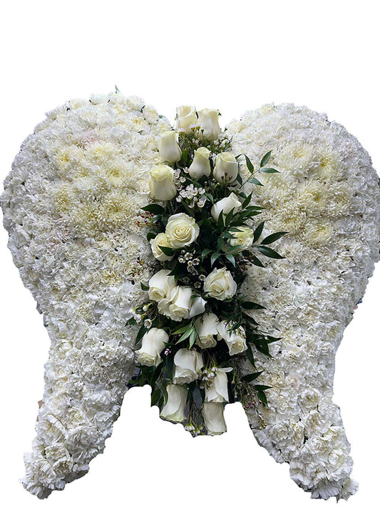 Angel’s Grace – White Floral Winged Sympathy Tribute